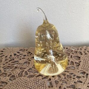 Elegant Yellow Glass Pear Sculpture paperweight